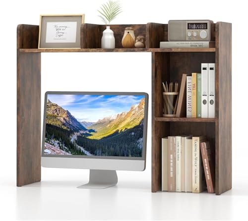 FANTASK 94 x 25 x 74 cm Schreibtischregal mit 4 Fachböden, Schreibtischregal mit Aufbewahrungssystem, Mehrzweck-Schreibtischorganisator mit offenem Fach in Rustikales Braun von FANTASK