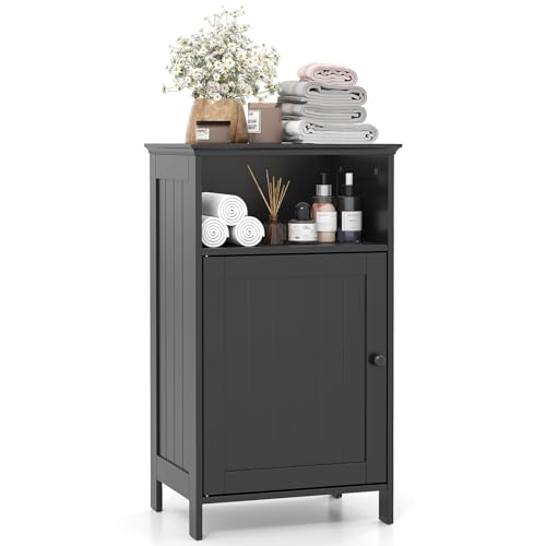 FANTASK Badezimmer Schrank, Aufbewahrungsschrank mit Tür und verstellbarem Regal, 40 x 30 x 70 cm (Schwarz) von FANTASK