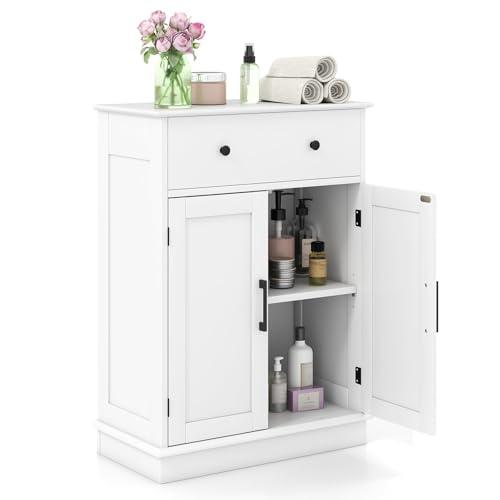 FANTASK Badschrank, Kommode Holz mit Schublade, Türen & verstellbarem Regal, Badezimmerschrank für Schlafzimmer, Wohnzimmer, Badezimmer & Küche, 56 x 30 x 80cm (Weiß) von FANTASK