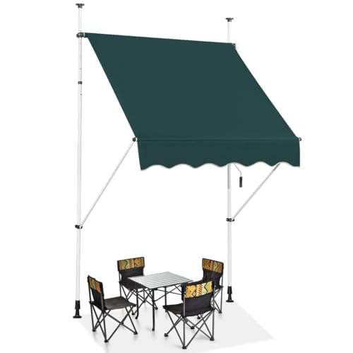 FANTASK Balkonmarkise höhenverstellbar mit Handkurbel, UV-beständig, wasserabweisend, Sonnenschutz 150 cm breit für Balkon (Grün) von FANTASK