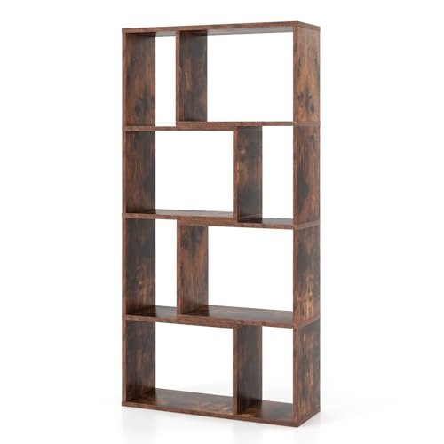 FANTASK Bücherregal mit 8 Würfeln, 4 Ebenen Bücherschrank, Standregal mit Kippschutz, Raumteiler Regal für Wohnzimmer, Schlafzimmer, Arbeitszimmer (Braun,60 x 20 x 120 cm) von FANTASK