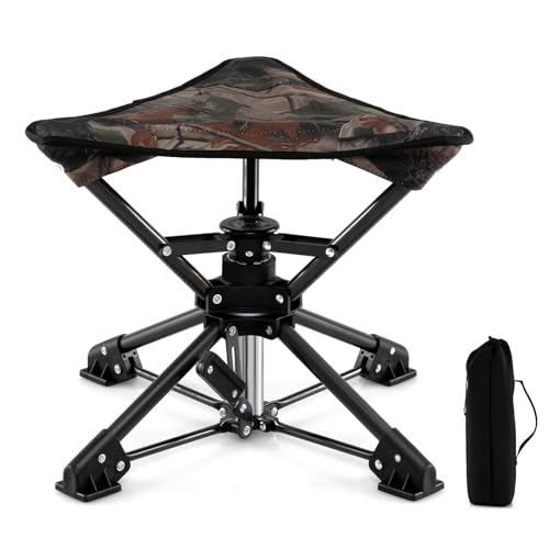 FANTASK Camping-Stuhl, 360° drehbarer Falthocker bis 150 kg belastbar, Campinghocker mit Anti-Sink-Füßen & Tragetasche, für Camping, Jagen, Angeln, Tarnung von FANTASK