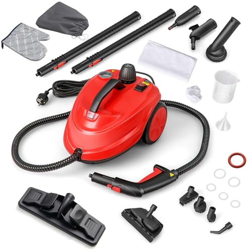 FANTASK Dampfreiniger 2000W, Steam Cleaner inkl. 13 Zubehör & 5m lange Netzkabel, Dampfdruck: max. 5 bar, Temperatur bis zu 160℃, Flächenleistung: 108 m², 1,8L Tank, Aufheizzeit: 8 Min. (Rot) von FANTASK