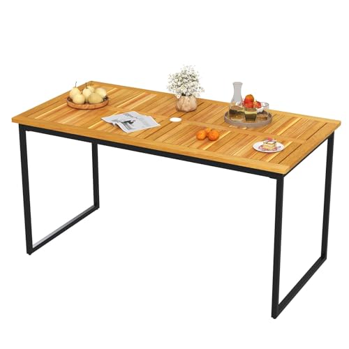 FANTASK Esstisch aus Akazienholz, 140 x 70 x 73 cm, Gartentisch mit Schirmloch, rechteckiger Balkontisch für 6 Personen, bis 75 kg, rechteckiger Outdoor Esstisch für Garten, Terrasse von FANTASK
