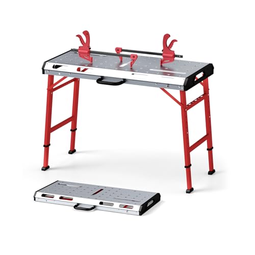 FANTASK Faltbarer Schweißtisch, 107 x 53 cm, Arbeitstisch Höhenverstellbar bis 450 kg mit 2 Stangenklemmen und Tragegriff, Werkbank Klappbar, Mobiler Klappbarer für Garage Werkstatt FANTASK Faltbarer Schweißtisch, 107 x 53 cm, Arbeitstisch Höhenverstellbar bis 450 kg mit 2 Stangenklemmen und Tragegriff, Werkbank Klappbar, Mobiler Klappbarer für Garage Werkstatt von FANTASK