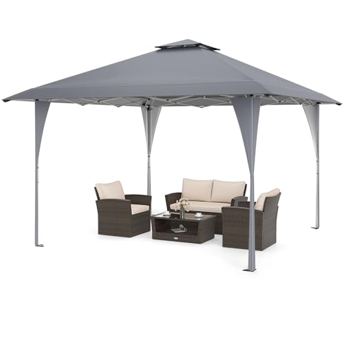 FANTASK Faltpavillon 4x4 m, Pop Up Pavillon mit Doppeldach & Metallrahmen, Gartenpavillon Höhenverstellbar für Outdoor Markt Garten (Grau) von FANTASK