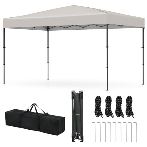 FANTASK Faltpavillon Pavillon 3x3M, Pop up Gartenpavillon Höhenverstellbar mit Tragetasche, UV50+, Wasserdicht Stabil, Partyzelt mit 8 Heringen & 4 Windseilen, für Garten (Beige,3,7 x 2,3 m) von FANTASK