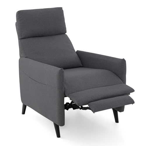 FANTASK Fernsehsessel mit Liegefunktion, Relaxsessel mit Verstellbarer Rückenlehne & Fußstütze, Sessel aus Leinenstoff, 2 Magazintaschen, Einzelsofa für Wohnzimmer & Schlafzimmer (Dunkelgrau) von FANTASK