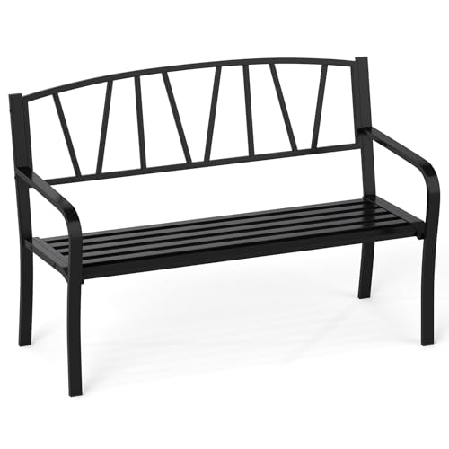 FANTASK Gartenbank Metall, 128 x 60 x 86 cm, Parkbank für 2-3 Personen, Gusseisenbank mit Rückenlehne und Armlehnen, Metallbank, Langlebig, Leicht zu reinigen von FANTASK