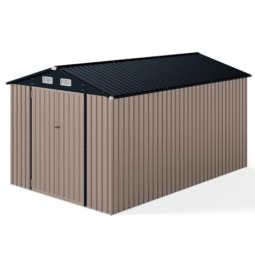 FANTASK Gerätehaus Metall, Gartenhaus mit geneigtem Dach, abschließbaren Türen & Schlüsseln, Geräteschuppen 350 x 223 x 197 cm von FANTASK