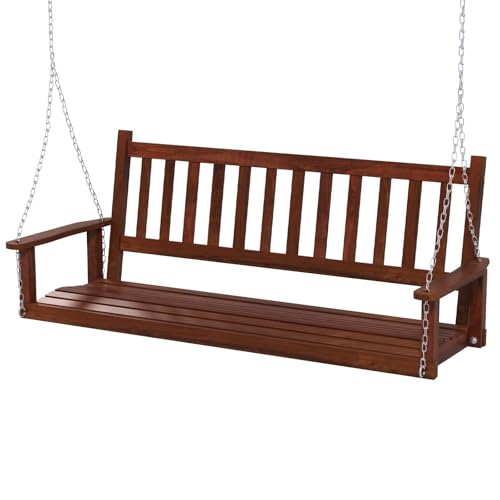 FANTASK Hängebank aus Massivholz, 3-Sitzer Gartenschaukel zum Aufhängen, bis 360 kg belastbar, Braun, 168 x 65 x 63 cm von FANTASK