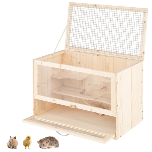 FANTASK Hamsterkäfig mit klappbarem Deckel, Nagerkäfig mit Netz-Klappdeckel, Multi-Leitern Bereiche, Rampe, Acryl-Panel & abschließbare Tür, Kleintierkäfig, 60 x 35,5 x 42 cm von FANTASK