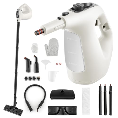 FANTASK Handdampfreiniger 1500W, Tank: 400 ML, Temperatur: bis zu 125℃, Aufheizzeit: 1 min., Dampfdruck: 2 bar, Dampfreiniger mit 14 Zubehörteilen & 5m Netzkabel (Weiß) von FANTASK