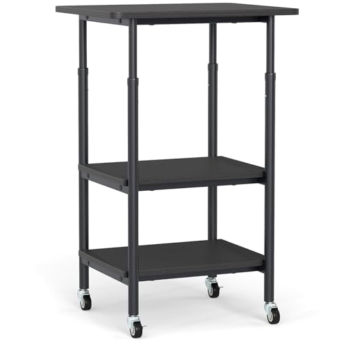 FANTASK Höhenverstellbar Druckertisch mit arretierbaren Rädern, 3-stufiger Beistelltisch Schmal mit Rollen, Aufbewahrungswagen mobil für 3D-Drucker, Faxgerät 49 x 40 x 77 cm (Schwarz) von FANTASK