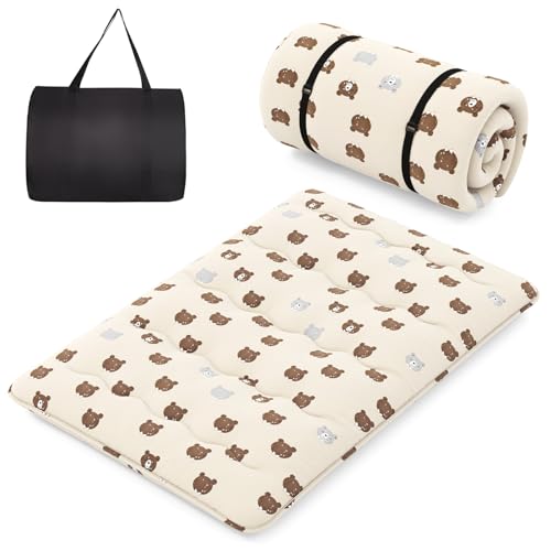 FANTASK Japanische Futon Matratze, 140 x 200 cm Tatami-Matte, Bodenmatratze, Klappmatratze mit waschbarem Bezug, Faltbare Schlafmatte, Braunbär von FANTASK