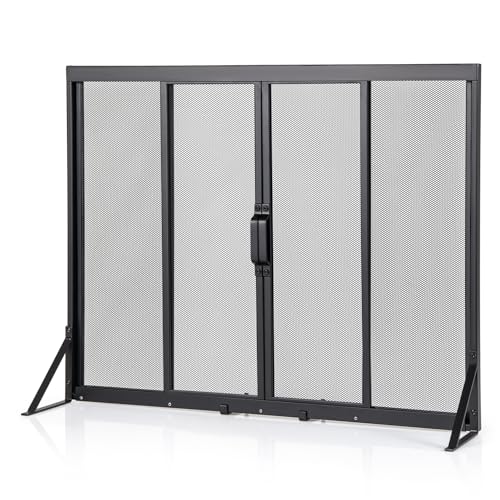 FANTASK Kamingitter freistehend mit Türen, Funkenschutzgitter Metall, Kamin Freistandes Feuerwache, 89 x 72 cm (schwarz) von FANTASK