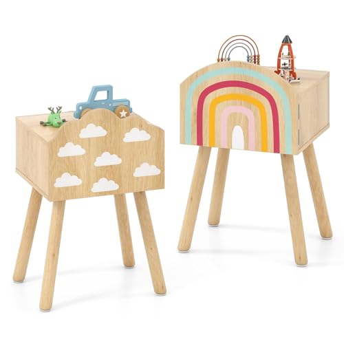 FANTASK Kinder Nachttisch, 2 er Set Nachtkommode mit Regenbogen- & Wolkenmustern kleinem, Beistelltisch niedlich Schrank & Massivholzbeinen, Nachtschrank für Kinderzimmer, 34 x 30 x 54 cm FANTASK Kinder Nachttisch, 2 er Set Nachtkommode mit Regenbogen- & Wolkenmustern kleinem, Beistelltisch niedlich Schrank & Massivholzbeinen, Nachtschrank für Kinderzimmer, 34 x 30 x 54 cm von FANTASK
