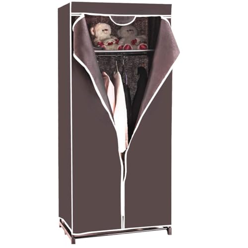 FANTASK Kleiderschrank Stoff, Stoffschrank mit Kleiderstange & Ablage, Stoffkleiderschrank, Faltschrank, Textilkleiderschrank für Wohnzimmer, Schlafzimmer, Keller, 74 x 50 x 172 cm (Braun) von FANTASK