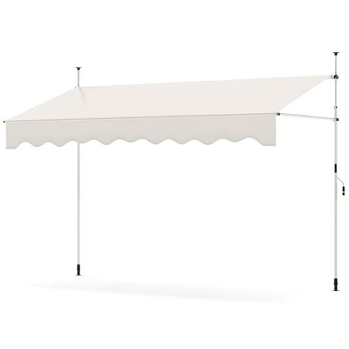 FANTASK Klemmmarkise mit Handkurbel, UV-beständig Balkonmarkise ohne Bohren, Höhenverstellbar(Weiß) von FANTASK