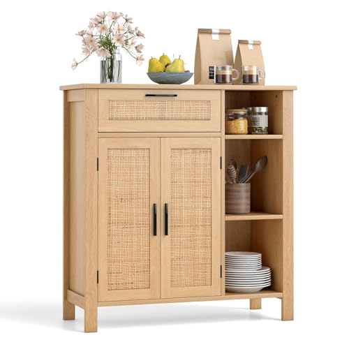 FANTASK Küchenschrank Holz, Sideboard mit Offene Fächer, Rattangeflecht-Türen & Schubladen, Buffetschrank für Wohnzimmer, Küche & Esszimmer, 75 x 30 x 80 cm FANTASK Küchenschrank Holz, Sideboard mit Offene Fächer, Rattangeflecht-Türen & Schubladen, Buffetschrank für Wohnzimmer, Küche & Esszimmer, 75 x 30 x 80 cm von FANTASK