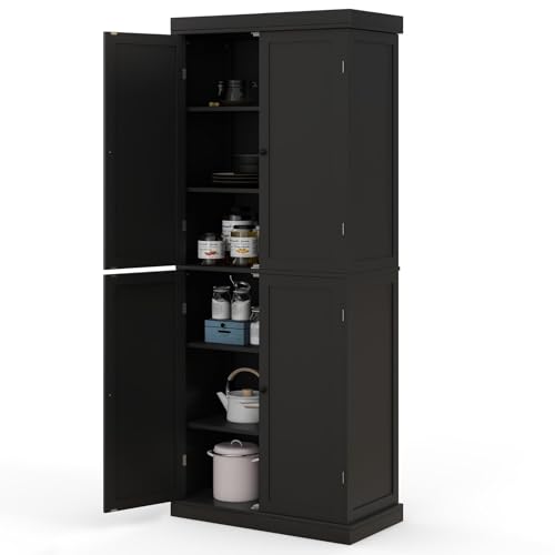FANTASK Küchenschrank mit 4 Türen & 6 Fächern, Hochschrank Badezimmerschrank, Vorratsschrank mit 2 verstellbaren Regalböden für Badezimmer, Wohnzimmer, Esszimmer, 76 x 40 x 184,5 cm FANTASK Küchenschrank mit 4 Türen & 6 Fächern, Hochschrank Badezimmerschrank, Vorratsschrank mit 2 verstellbaren Regalböden für Badezimmer, Wohnzimmer, Esszimmer, 76 x 40 x 184,5 cm von FANTASK