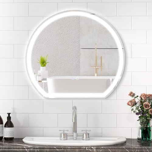 FANTASK LED Badspiegel mit Beleuchtung, Anti-Beschlag Badezimmerspiegel, Wandspiegel dimmbar mit Touch-Schalter & Memory-Funktion, LED-Spiegel Hängespiegel für Bad，60L x 54B cm， Silber von FANTASK