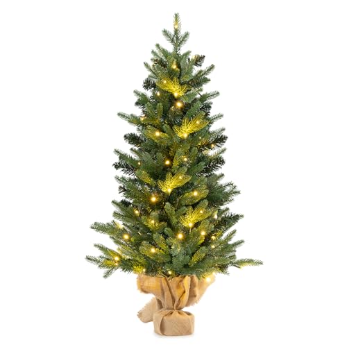 FANTASK Mini Weihnachtsbaum mit Beleuchtung, Kleiner künstlicher Weihnachtsbaum, Tannenbaum mit 50 warmweißen LED-Lichtern und Timer, Tisch-Weihnachtsbaum für Weihnachtsdeko, 90cm von FANTASK