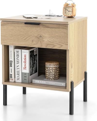 FANTASK Nachttisch mit Ladestation 45 x 40 x 58 cm, Eichenbeistelltisch mit Schublade & offenem Fach FANTASK Nachttisch mit Ladestation 45 x 40 x 58 cm, Eichenbeistelltisch mit Schublade & offenem Fach von FANTASK