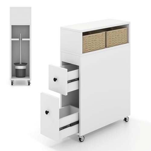 FANTASK Nischenwagen mit Rollen, 50 x 19 x 72 cm Schubladen, Weidenkörben und Bürstenhaltern,Nischenschrank, Badezimmerschrank schmal, Toilettenschrank freistehend, Weiß FANTASK Nischenwagen mit Rollen, 50 x 19 x 72 cm Schubladen, Weidenkörben und Bürstenhaltern,Nischenschrank, Badezimmerschrank schmal, Toilettenschrank freistehend, Weiß von FANTASK