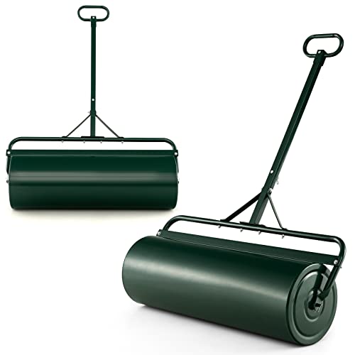 FANTASK Ø 30CM Rasenwalze Metall, Handwalze mit Griff 63 L, Schwerlasttrommel Graswalze befüllbar mit Wasser & Sand Gartenwalze, Trommel Rasenroller von FANTASK