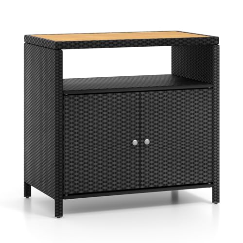 FANTASK Outdoor Gartenschrank Rattan, Terrassenschrank mit Akazienholz-Arbeitsplatte, offenem Fach und Doppeltür 90 x 53 x 86 cm FANTASK Outdoor Gartenschrank Rattan, Terrassenschrank mit Akazienholz-Arbeitsplatte, offenem Fach und Doppeltür 90 x 53 x 86 cm von FANTASK