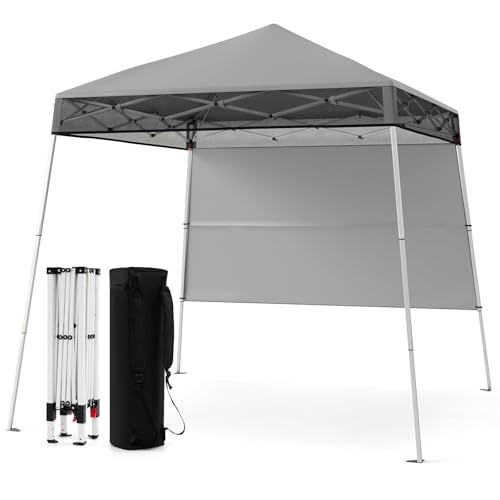 FANTASK Partyzelt, Gartenzelt Höhenverstellbar mit Seitenwand & Bodenhaken, Wasserdicht & Sonnenschutz, 2x2 m Pop up Faltpavillon mit Tasche für Garten & Party (Grau) von FANTASK