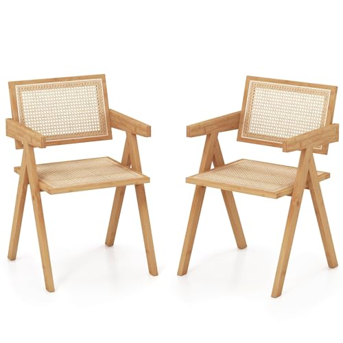 FANTASK Rattanstuhl für Küche Wohnzimmer Esszimmer aus Bambus & simulierter Rattan, 2er Set Esszimmerstuhl mit Rückenlehne & Armlehnen, Natur, 50x52x81cm FANTASK Rattanstuhl für Küche Wohnzimmer Esszimmer aus Bambus & simulierter Rattan, 2er Set Esszimmerstuhl mit Rückenlehne & Armlehnen, Natur, 50x52x81cm von FANTASK