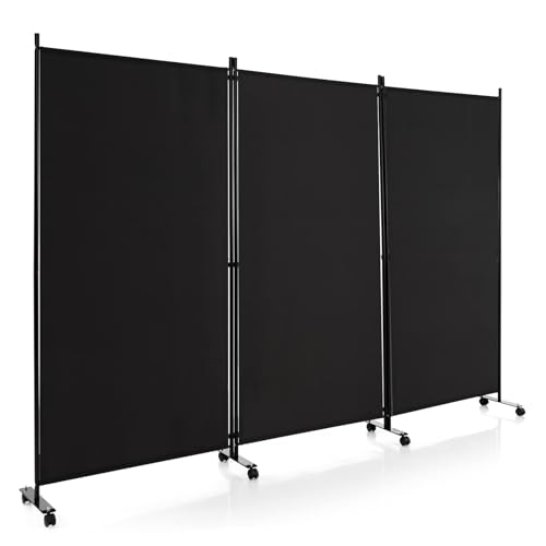 FANTASK Raumteiler auf Rollen aus Stoff, Trennwand faltbar, Paravent 3-teilig, Sichtschutz für Flexibilität und mehr Privatsphäre (Schwarz) von FANTASK