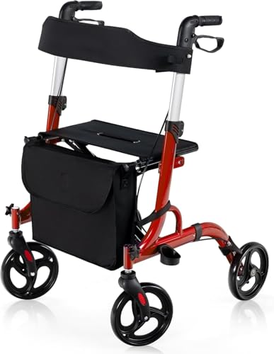 FANTASK Rollator faltbar und leicht mit Sitz, 2 in 1 Ruhestuhl & Reiserollator, Gehhilfe 6-fach höhenverstellbar von FANTASK