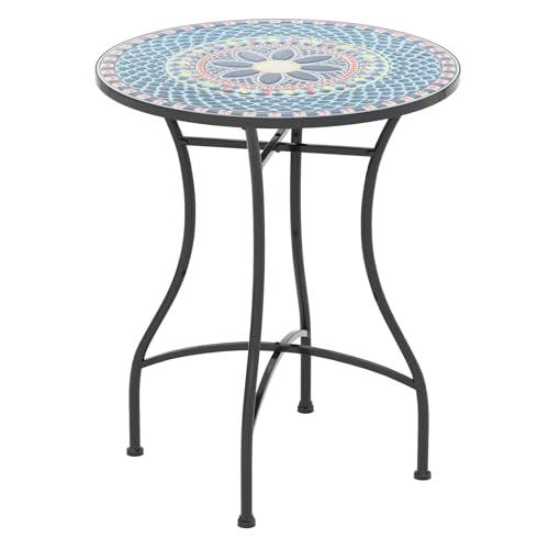 FANTASK Runder Bistrotisch, Beistelltisch mit Mosaikplatte, Sitzgarnitur bis 50kg, Balkonmöbel, Gartenmöbel, für Terrasse, Garten & Balkon (Blau) von FANTASK