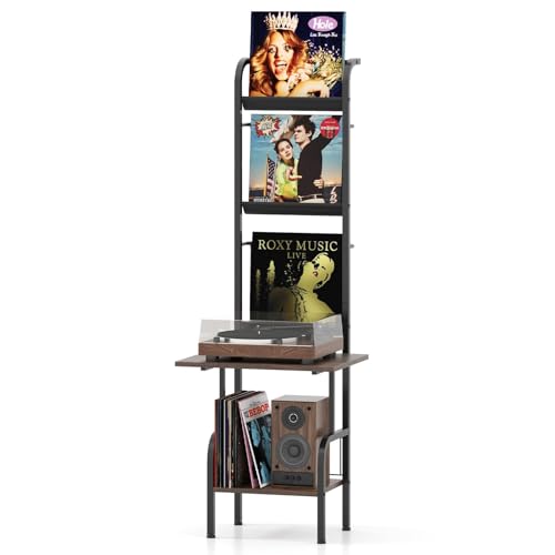 FANTASK Schallplattenständer mit Vinyl-Ausstellungsregal, 5-stöckiger Plattenspielerständer, Plattenhalter für Alben CDs, Vinyl-Schallplatten Plattenspieler Regal, 50 x 51 x 145 cm (Kaffee) von FANTASK