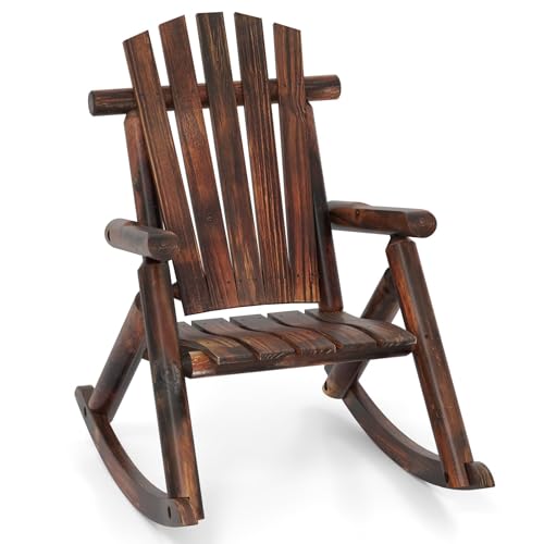 FANTASK Schaukelsessel aus Massivholz, Rustikaler Relaxstuhl, Schwingsessel mit hoher Rückenlehne und Lattenrost Sitz, für Garten, Terrasse, Balkon von FANTASK