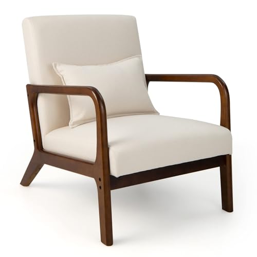 FANTASK Sessel, Modern Einzelsofa Holz mit Armlehnen, Loungesessel gepolstert für Wohnzimmer, Schlafzimmer, 65 x 79 x 77 cm, Beige von FANTASK