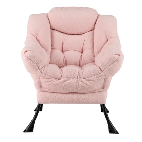 FANTASK Sessel gepolstert, Relaxsessel mit Armlehnen & Seitentasche, Loungesessel, Fernsehsessel, Ohrensessel (Rosa) von FANTASK