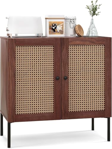 FANTASK Sideboard mit 2 Rattantüren, Küchenschrank aus Holz in Walnuss, Buffetschrank Kommode industriell für Küche, Küchenschrank mit Arbeitsplatte & verstellbaren Regalen, Esszimmer, 80 x 40 x 80cm FANTASK Sideboard mit 2 Rattantüren, Küchenschrank aus Holz in Walnuss, Buffetschrank Kommode industriell für Küche, Küchenschrank mit Arbeitsplatte & verstellbaren Regalen, Esszimmer, 80 x 40 x 80cm von FANTASK