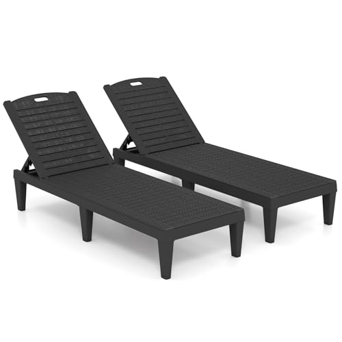 FANTASK Sonnenliege Kunststoff 2er Set, wetterfeste Gartenliege mit Verstellbarer Rückenlehne, Balkonliege, Terrassenliege, Liegestuhl bis 160 kg belastbar für Garten, Terrasse (Schwarz) von FANTASK