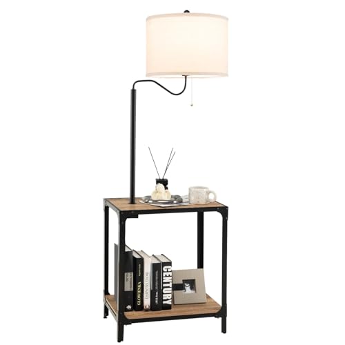 FANTASK Stehlampe mit Tisch, 144cm Standleuchte 360° drehbar, Stehleuchte mit E27 Lampe (Nicht enthalten) & USB, Standleuchte Wohnzimmer Schlafzimmer, Weiß von FANTASK