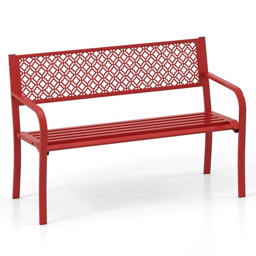 FANTASK Terrassenbank für 2 Personen, Metallbank mit Rückenlehne & Armlehne, Gartenbank Metall, 127 x 59 x 82 cm von FANTASK