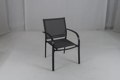 FANTASK Terrassenstühle aus Textilene und Metallgestell, Balkonstühle, Gartenstühle 2er Set mit Armlehnen bis 150 kg belastbar, 61 x 58 x 85 cm (Grau) von FANTASK