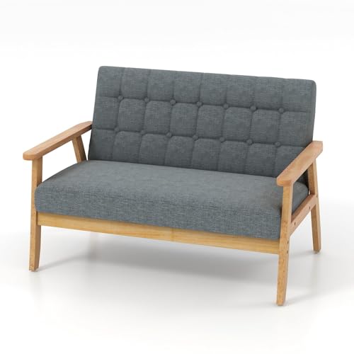 FANTASK Zweisitzer Polstersofa gepolstertes Sofa, Sessel aus Massivholzrahmen & Leinen, 2 Sitzer Sofa für Schlafzimmer Wohnzimmer Büro, 114x72x77cm (Grau) von FANTASK