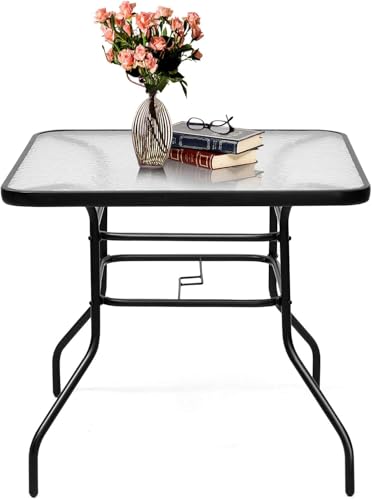 FANTASK quadratischer Gartentisch, Balkontisch mit Schirmhoch & Glasplatte, Bistrotisch Outdoor für 4 Personen, Schwarz FANTASK quadratischer Gartentisch, Balkontisch mit Schirmhoch & Glasplatte, Bistrotisch Outdoor für 4 Personen, Schwarz von FANTASK