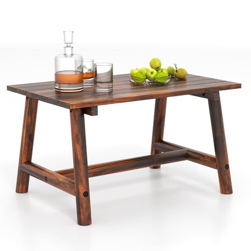 FANTASK rechteckige Terrassentisch, Couchtisch aus Massivholz, Couchtisch mit Lattenrost, für Garten, Terrasse, Balkon, 90 x 55 x 50 cm, Braun von FANTASK