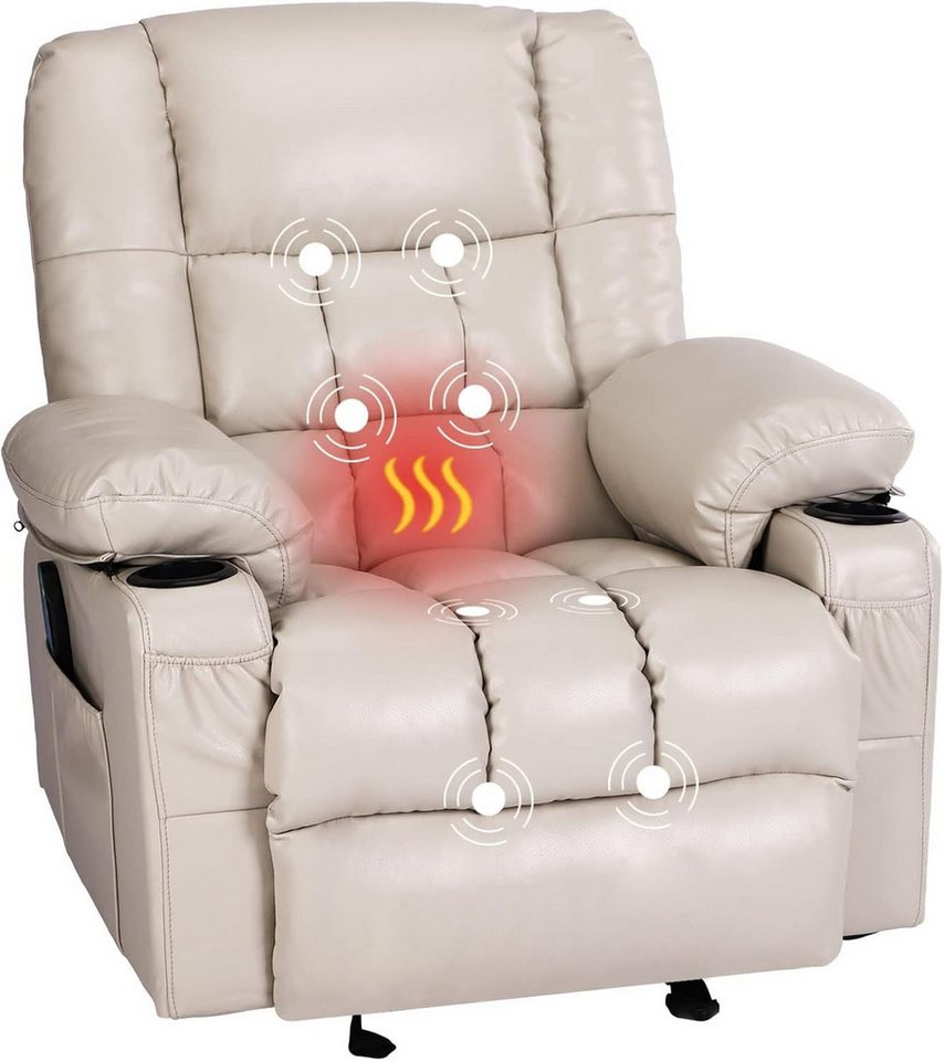 FANTASYLAB Relaxsessel mit Liegefunktion, Fernsehsessel mit Massagefunktion & Wärmefunktion (1-St), mit Seitentasche, 2 Getränkehalter, USB-Ladeanschluss von FANTASYLAB