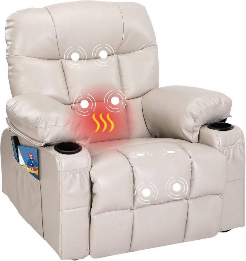 FANTASYLAB Relaxsessel mit Liegefunktion, Fernsehsessel mit Massagefunktion & Wärmefunktion (1-St), mit Seitentasche, 2 Getränkehalter, USB-Ladeanschluss von FANTASYLAB